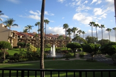 Lanai view to the gardens, ponds and fountains