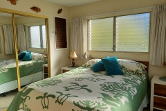 Our bedroom includes a queen size bed and mirrored closet doors