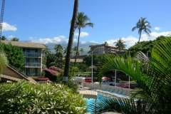 Behr's Escape Maui Condo with Beautiful View from our Lanai looking over the pool and gardens to Mt Haleakala